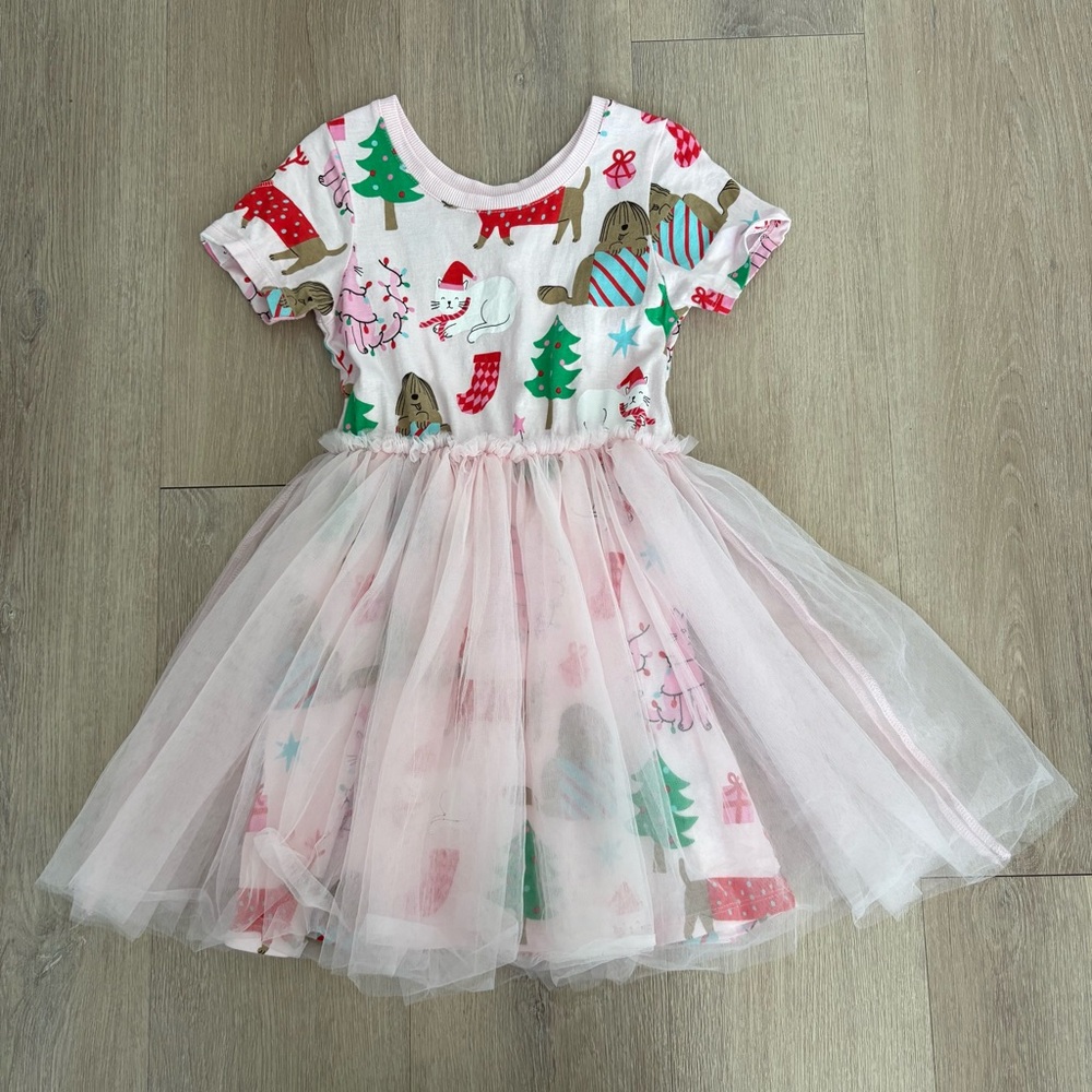 Cotton On Kids Girls Dress Size 5 Pink Festive Christmas Theme Print Tulle